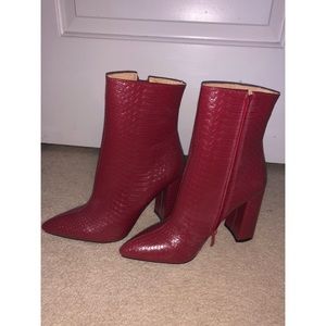 Prettylittlething Red Croc Print Booties